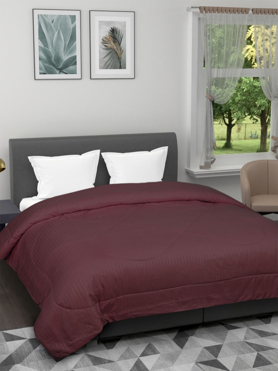 

Aura Maroon Striped 150 GSM AC Room Double Bed Comforter