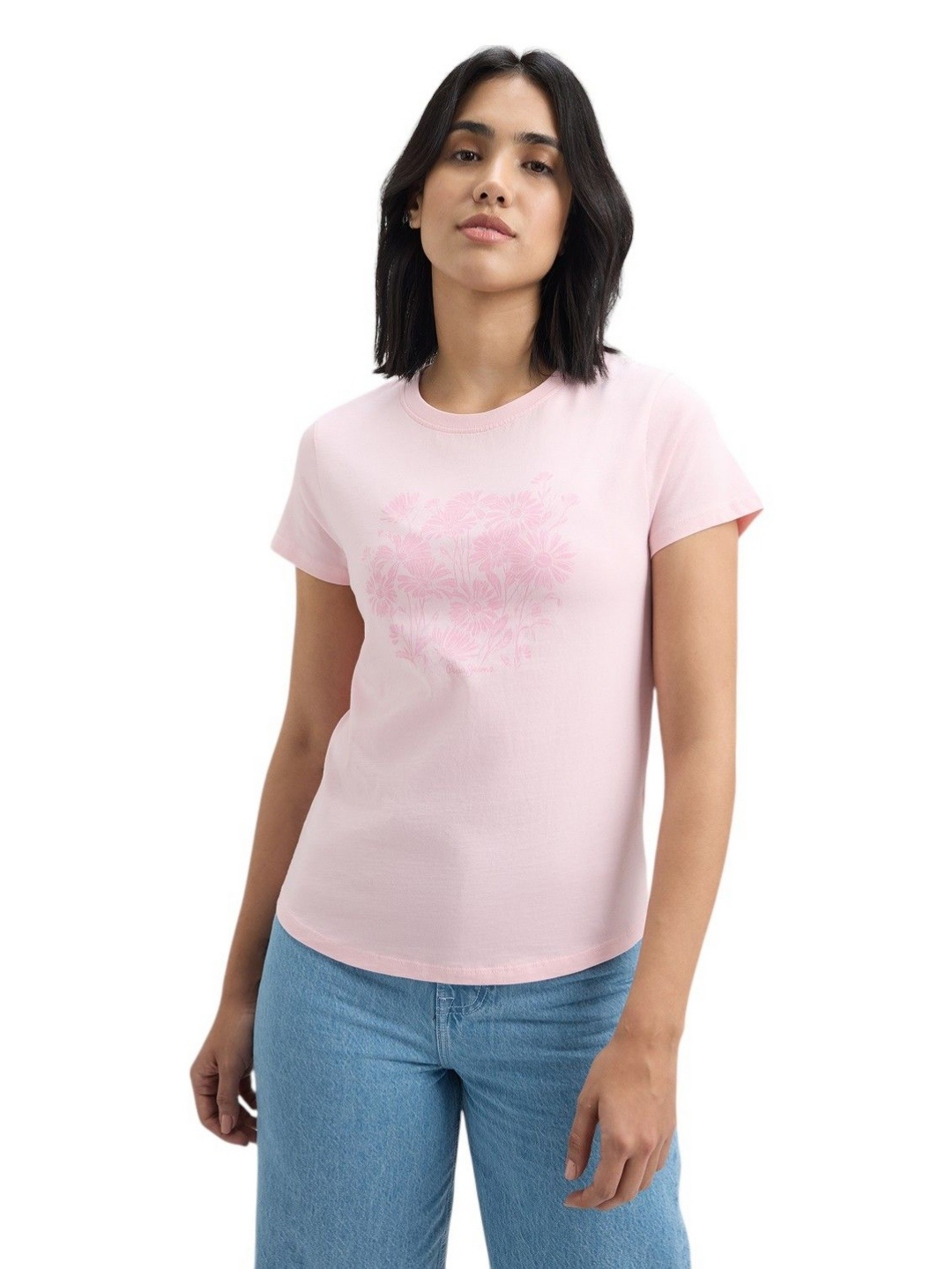 

Pepe Jeans Women Floral Printed Round Neck Cotton T-shirt, Pink
