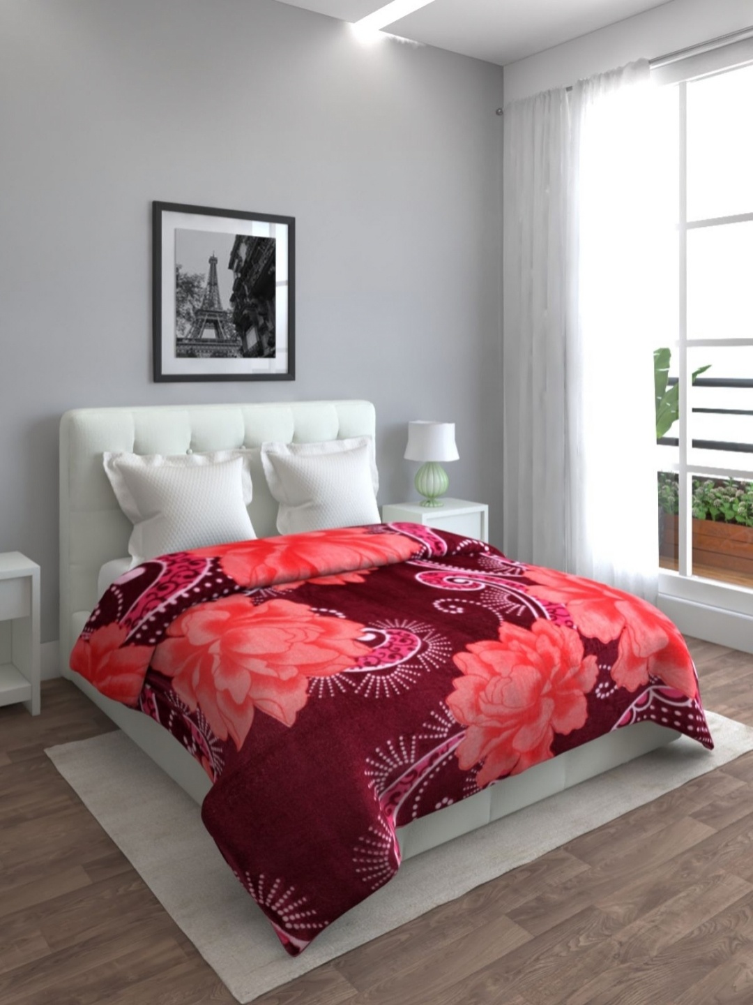 

Aura Maroon & Pink Floral Mink Heavy Winter 550 GSM Double Bed Blanket