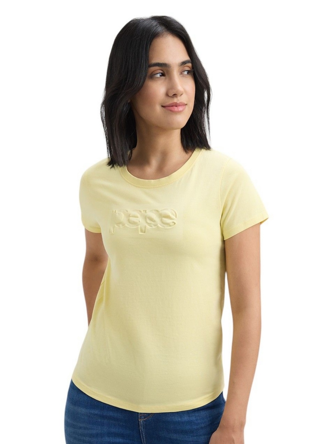 

Pepe Jeans Women Typography Printed Round Neck Cotton T-shirt, Yellow