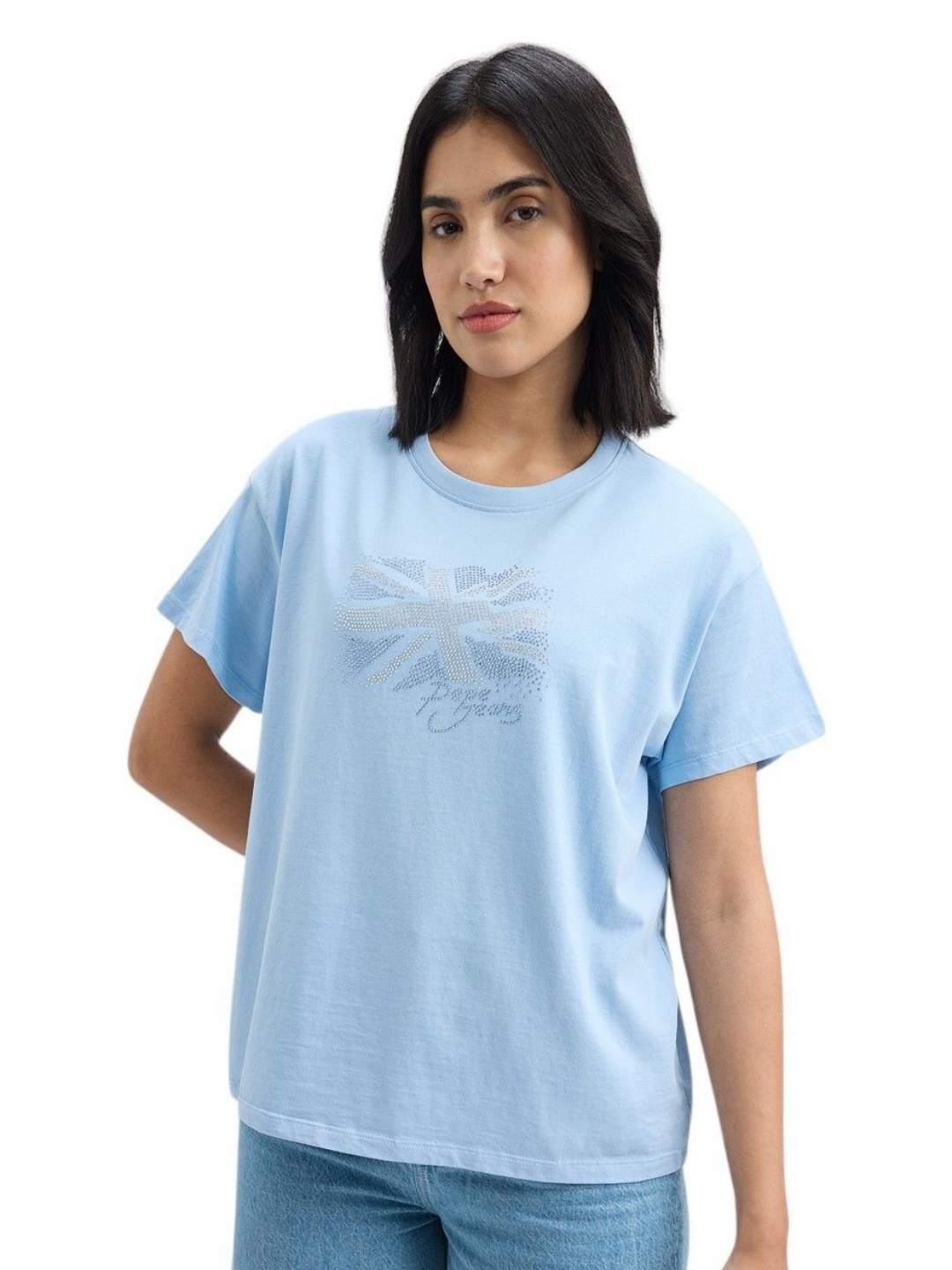 

Pepe Jeans Women Graphic Printed Round Neck Cotton T-shirt, Blue