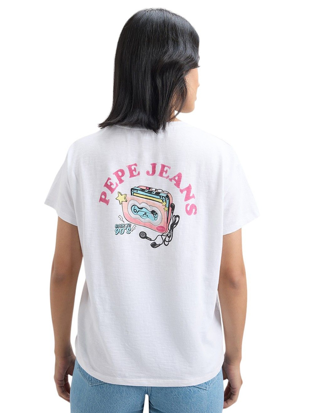 

Pepe Jeans Women Graphic Printed Round Neck Cotton T-shirt, White