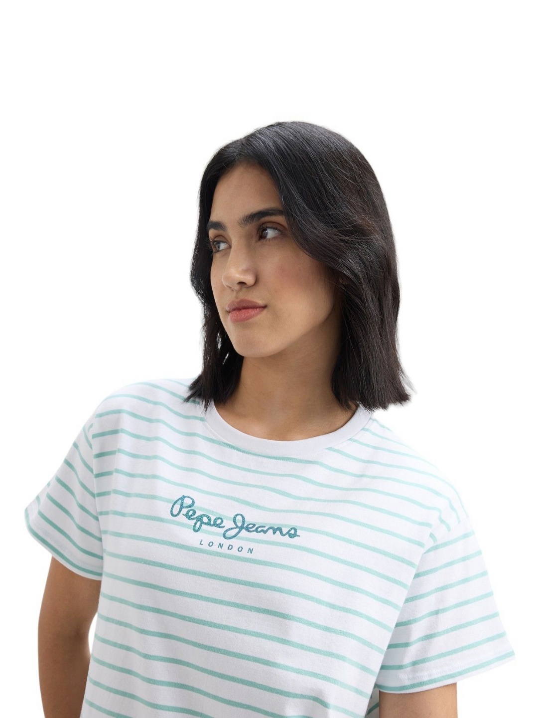 

Pepe Jeans Women Striped Round Neck Cotton T-shirt, White