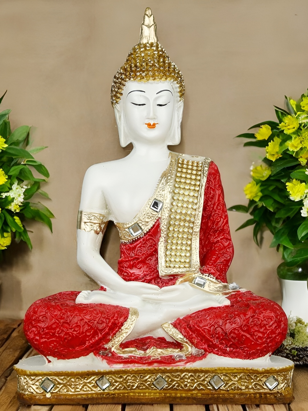 

VIVARS CRAFT White And Red Buddha Figurine Showpiece