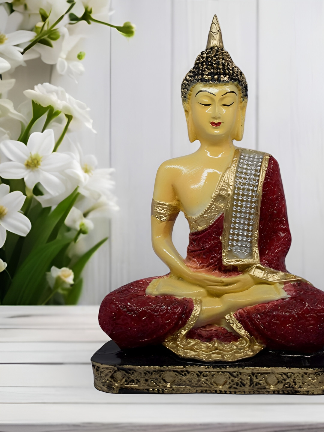

VIVARS CRAFT Gold-Toned And Red Buddha Figurine Showpiece