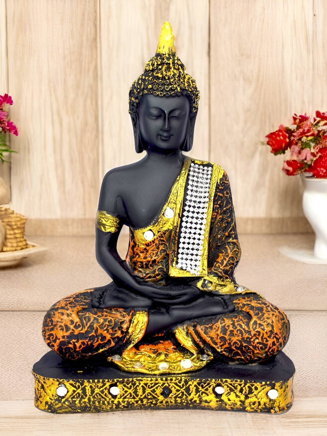 

VIVARS CRAFT Black And Yellow Buddha Figurine Showpiece