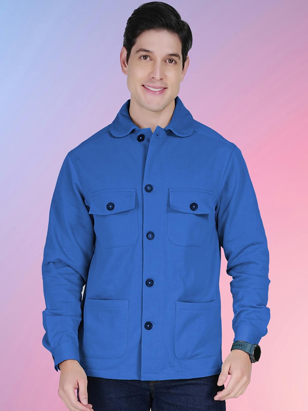 

BAESD Men Spread Collar Solid Fleece Casual Lightweight Tailored Jacket, Blue