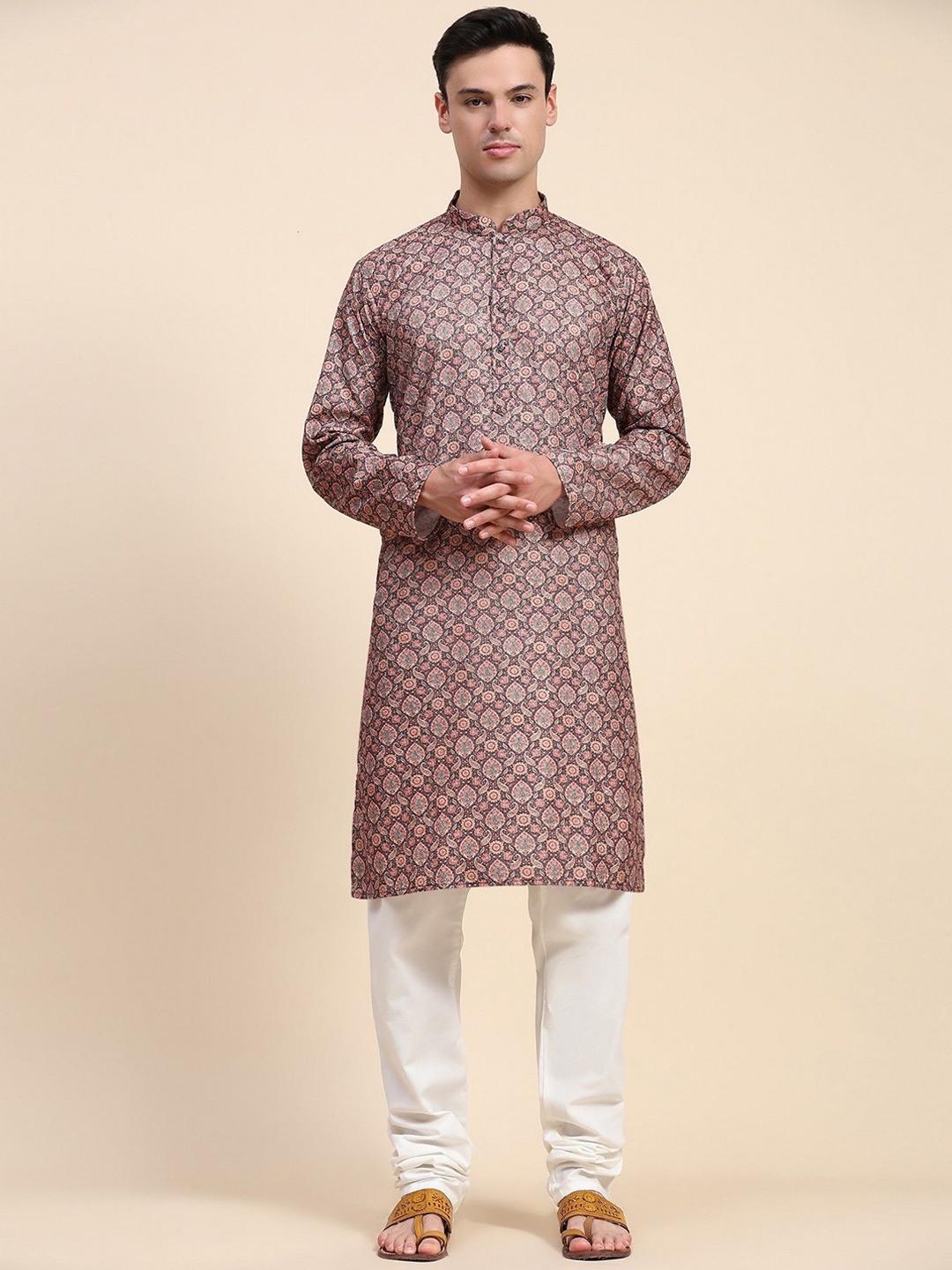 

Moda Rapido Ethnic Motifs Printed Mandarin Collar Stones & Beads Work Kurta With Pyjamas, Grey