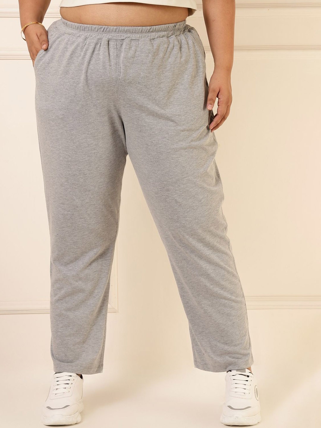 

Amydus Women Plus Size High Waist Cotton Track Pants, Grey