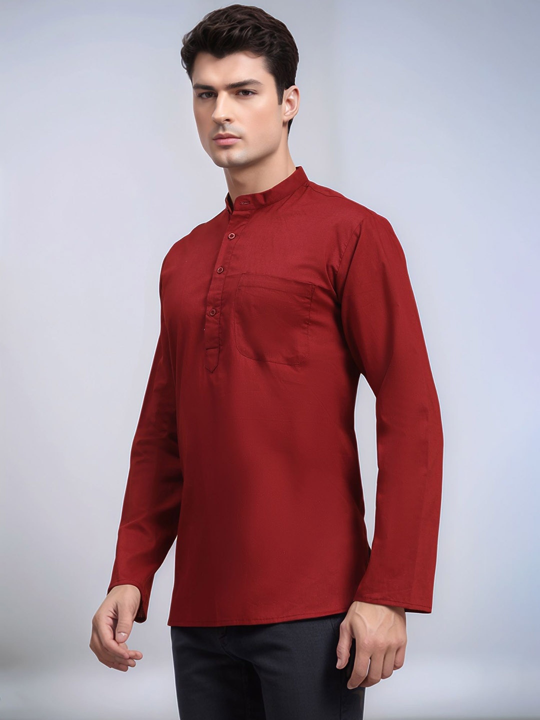 

Moda Rapido Mandarin Collar Pure Cotton Straight Kurta, Red