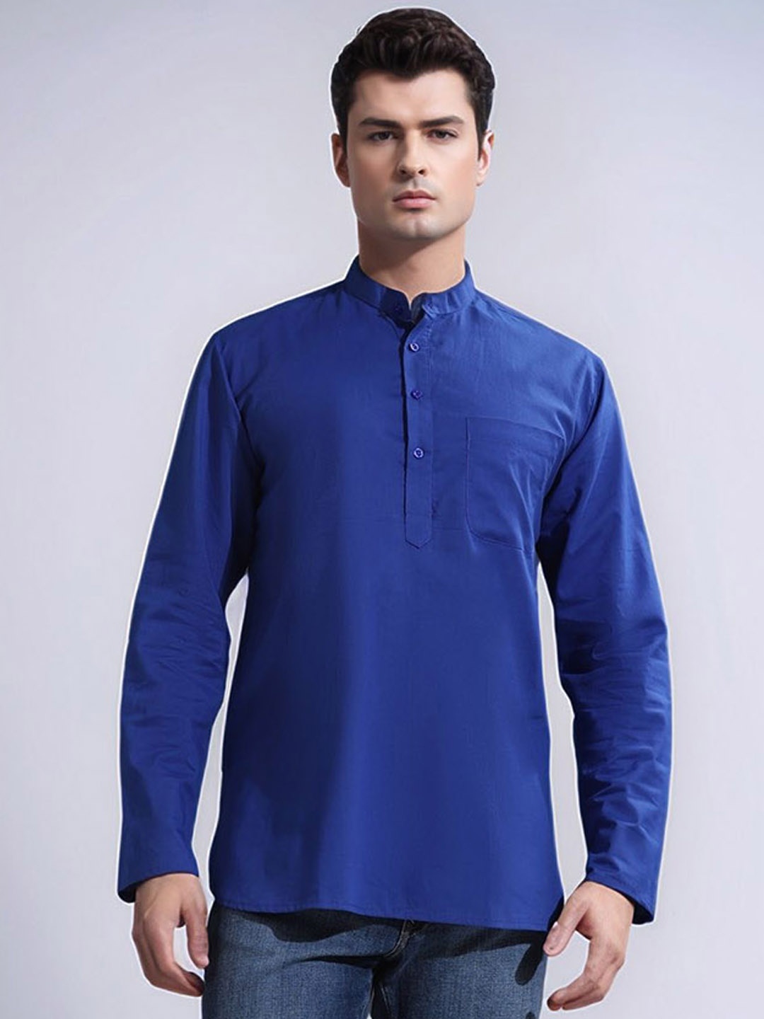 

Moda Rapido Cotton Mandarin Collar Short Kurta, Navy blue