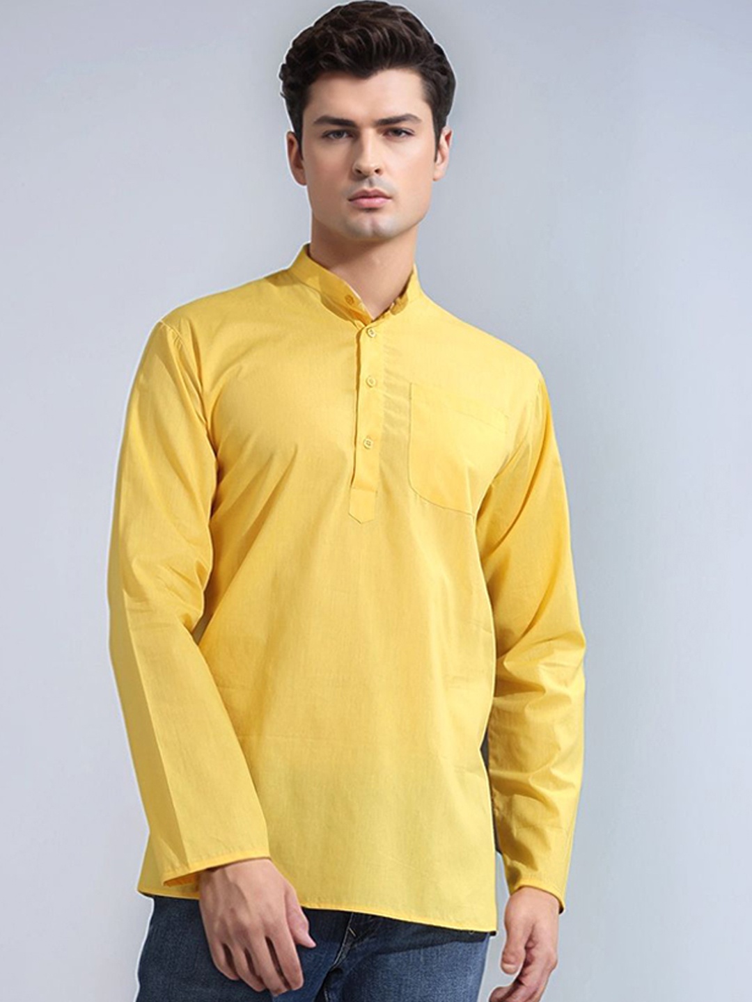 

Moda Rapido Cotton Mandarin Collar Short Kurta, Yellow