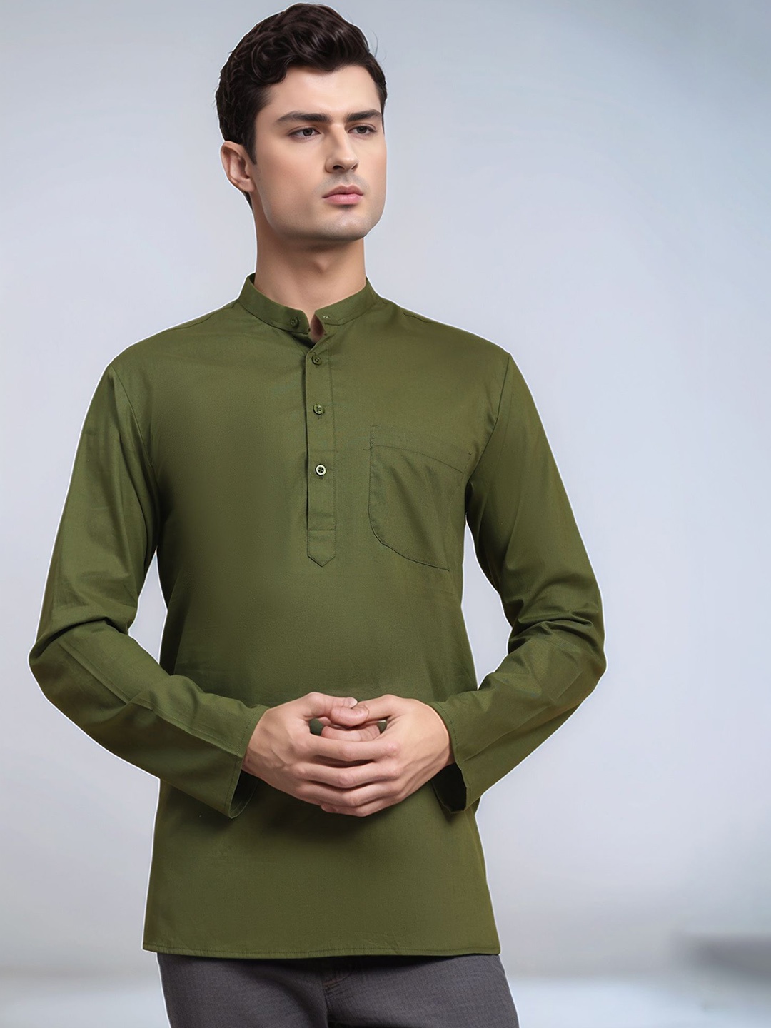 

Moda Rapido Mandarin Collar Pure Cotton Straight Kurta, Olive