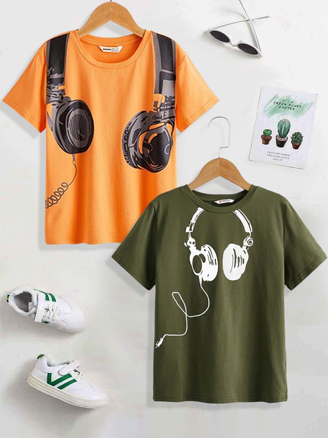 

Dagcros Boys Pack of 2 Printed Round Neck Cotton T-Shirts, Orange