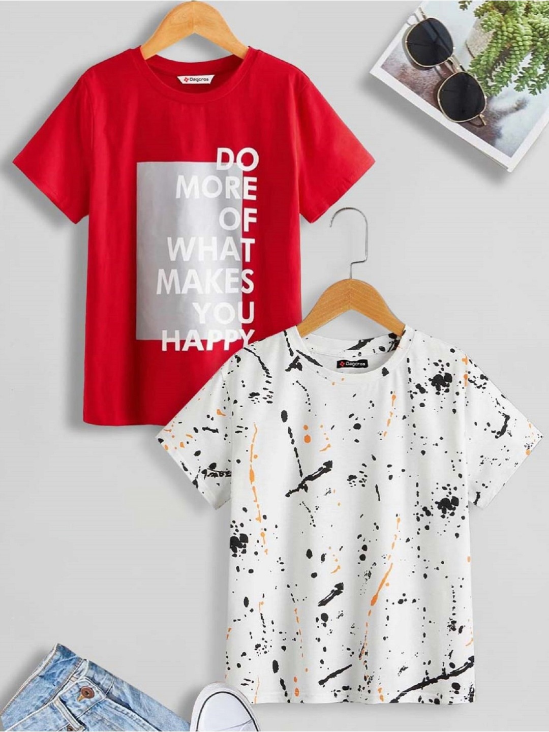 

Dagcros Boys Pack Of 2 Typography Printed Pure Cotton T-shirt, Red