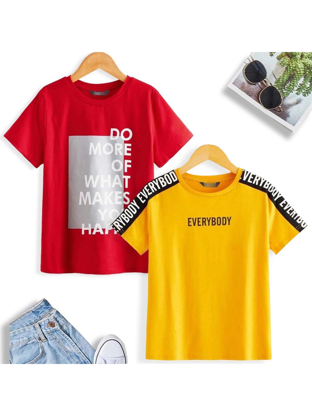 

Dagcros Boys Pack Of 2 Typography Printed Pure Cotton T-shirt, Red