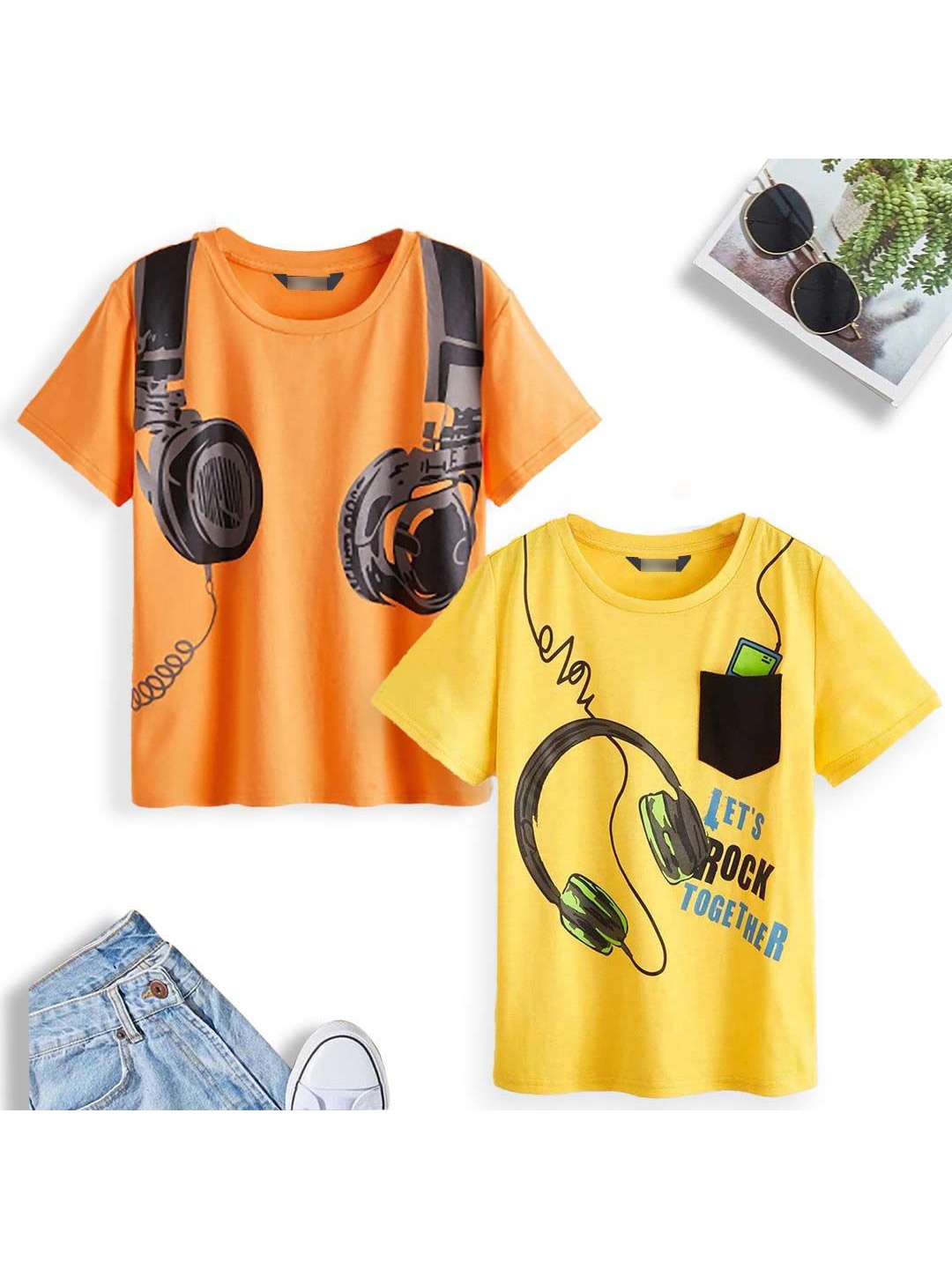 

Dagcros Boys Pack Of 2 Graphic Printed Pure Cotton T-shirt, Orange
