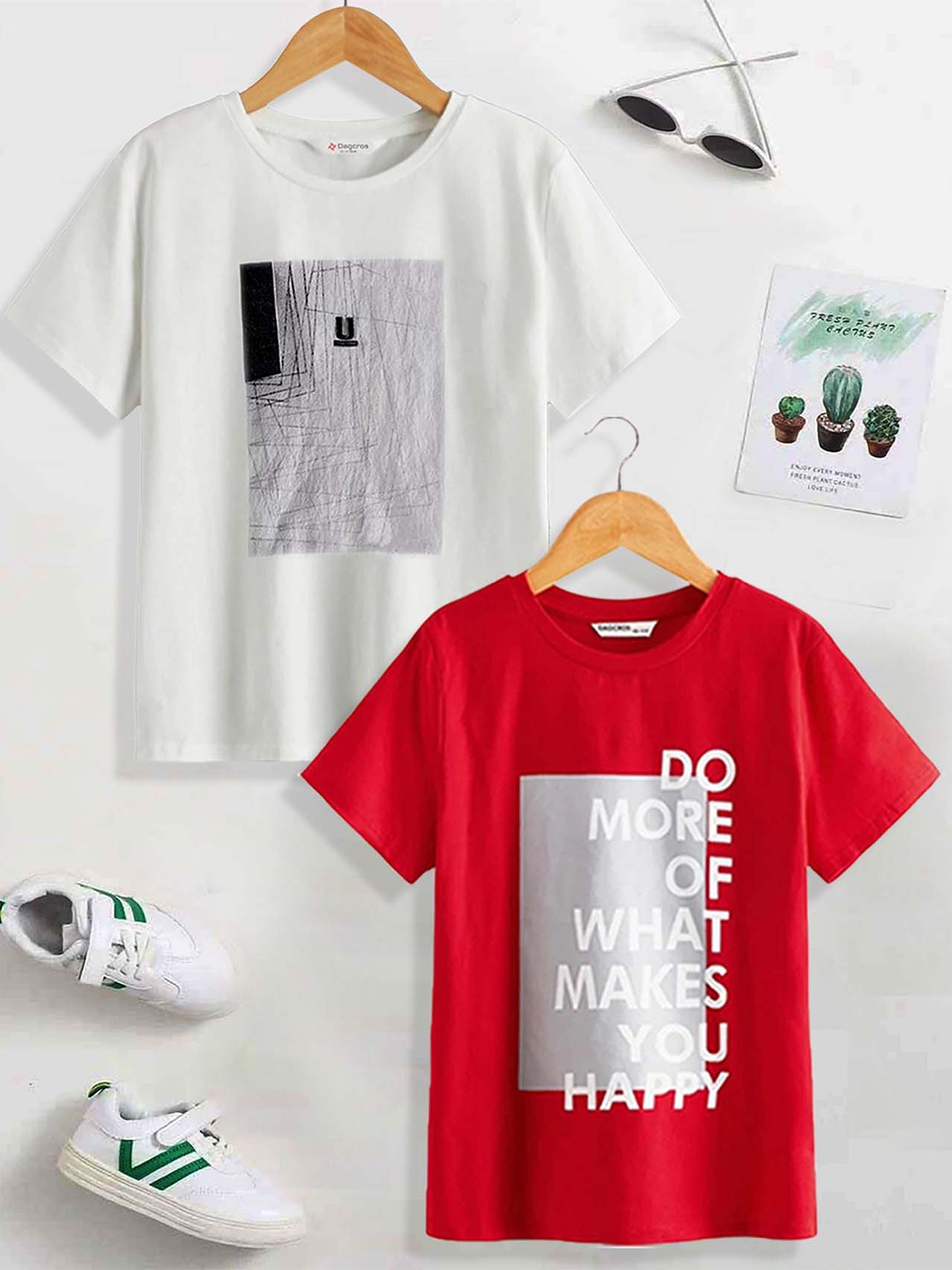 

Dagcros Boys Pack of 2 Graphic Printed Round Neck Cotton Casual T-shirt, White