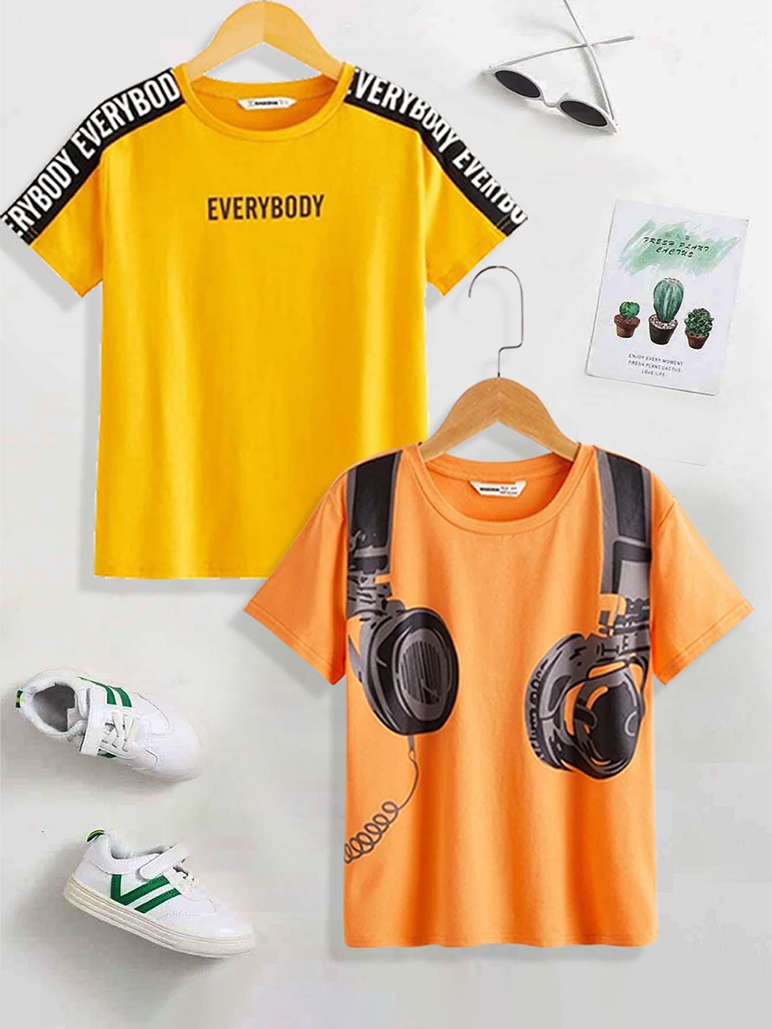 

Dagcros Boys Pack of 2 Printed Round Neck Cotton T-Shirts, Yellow