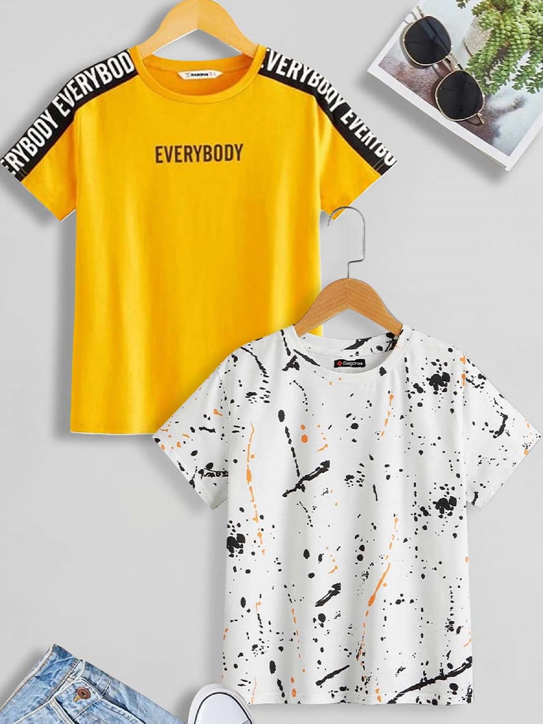

Dagcros Boys Pack of 2 Printed Round Neck Cotton T-Shirts, Yellow