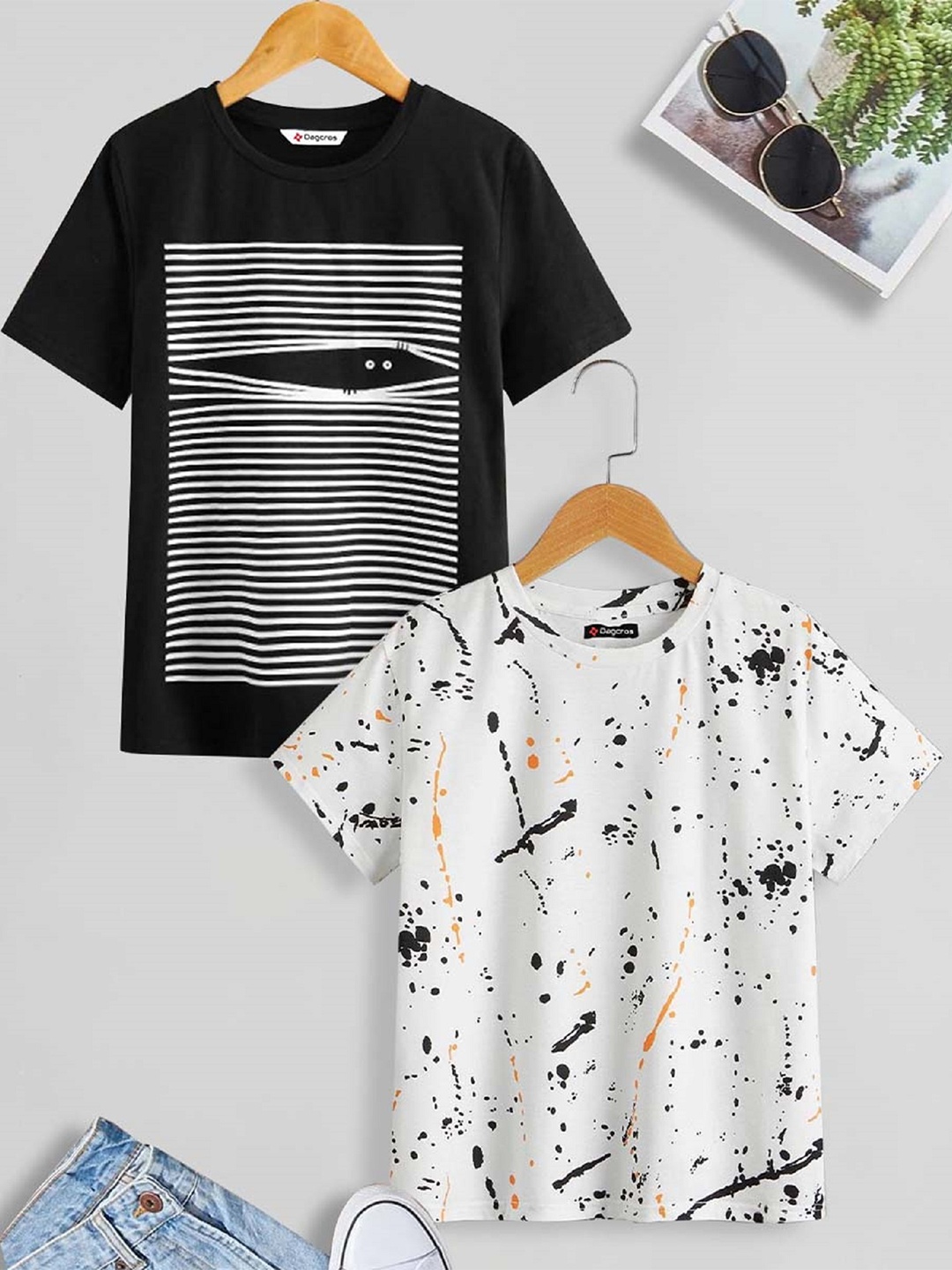 

Dagcros Boys Pack of 2 Graphic Printed Round Neck Cotton Casual T-shirt, Black