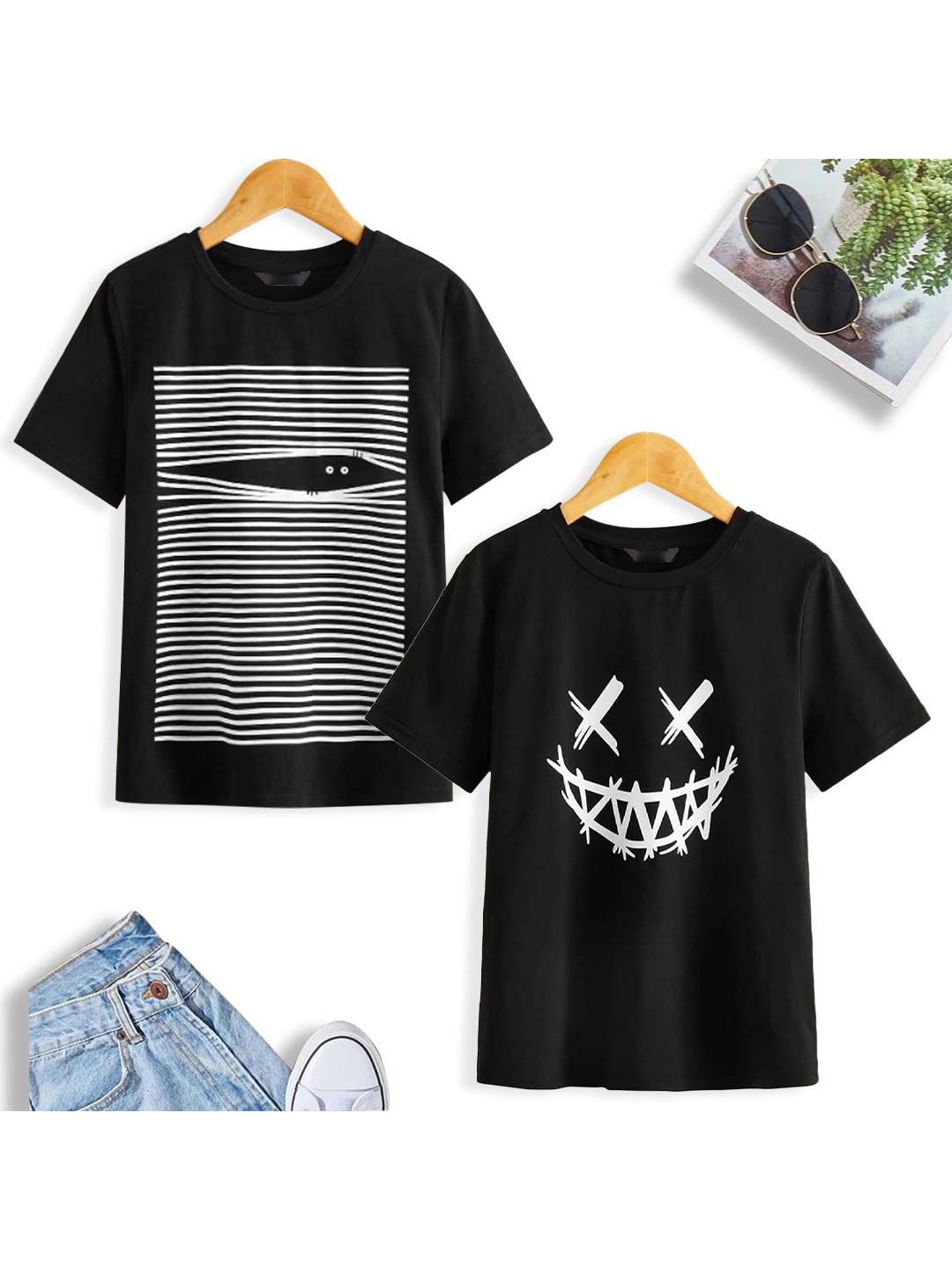 

Dagcros Boys Pack Of 2 Graphic Printed Pure Cotton T-shirt, Black