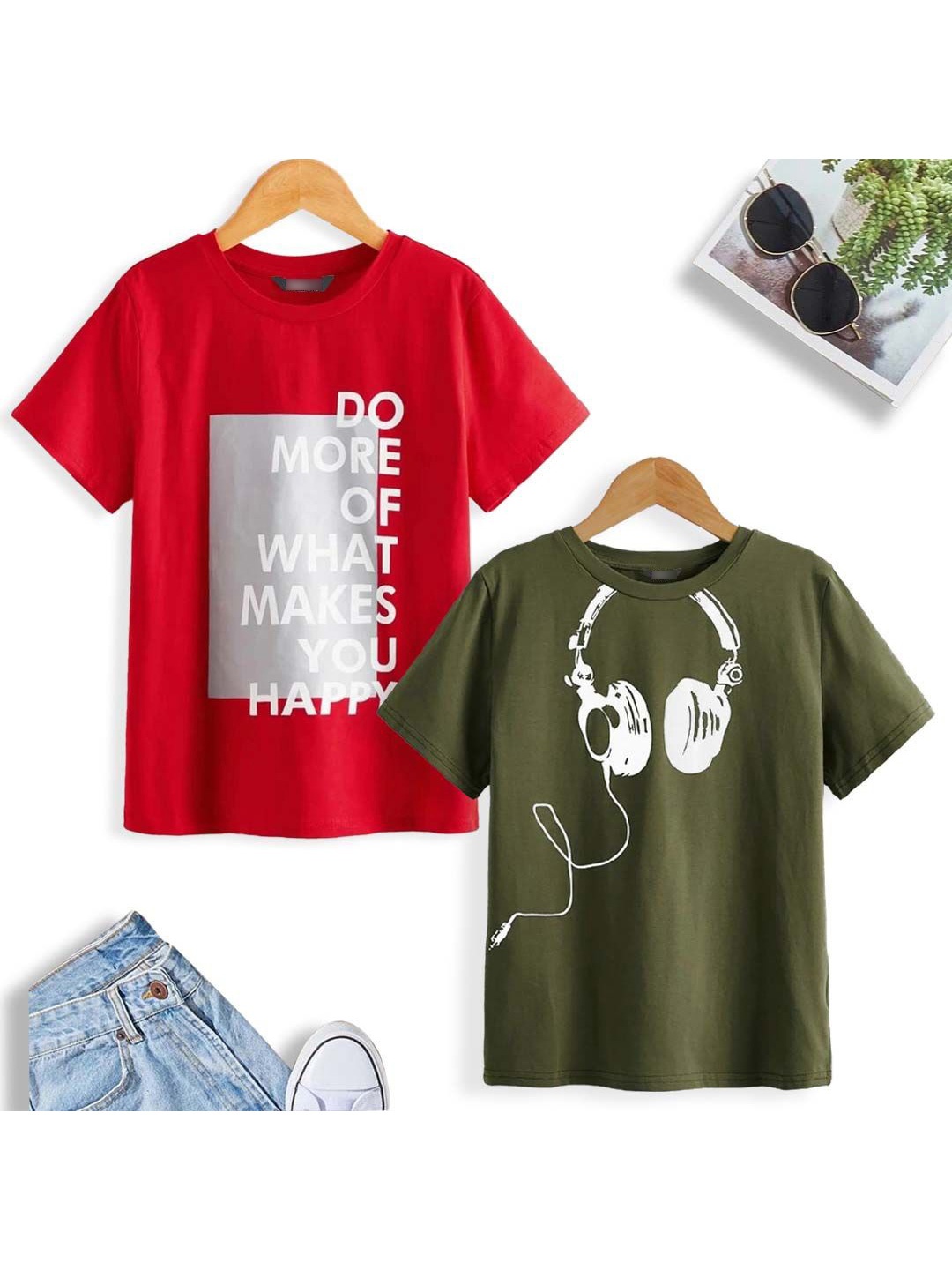 

Dagcros Boys Pack Of 2 Graphic Printed Pure Cotton T-shirt, Red
