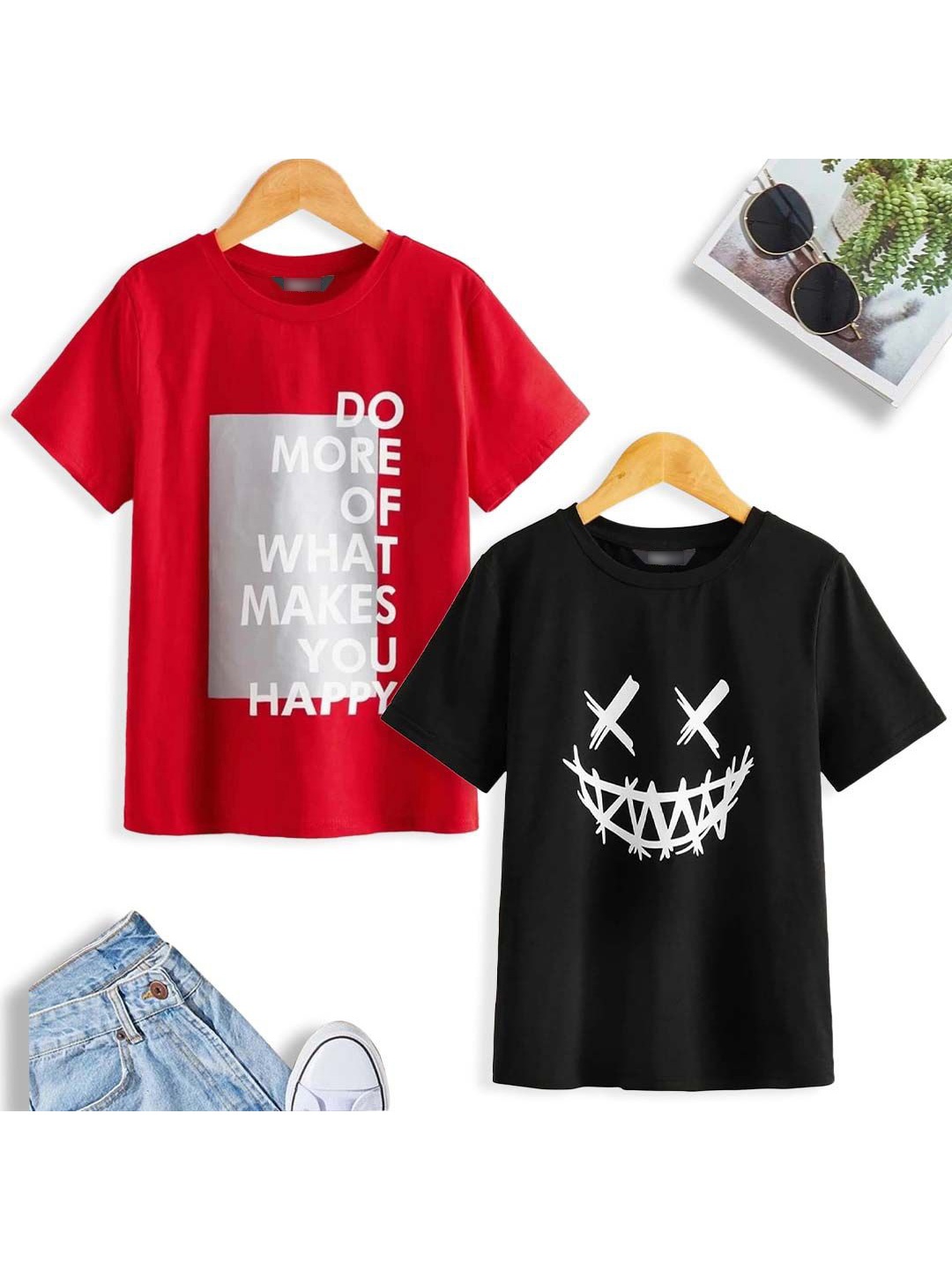 

Dagcros Boys Pack Of 2 Graphic Printed Pure Cotton T-shirt, Red