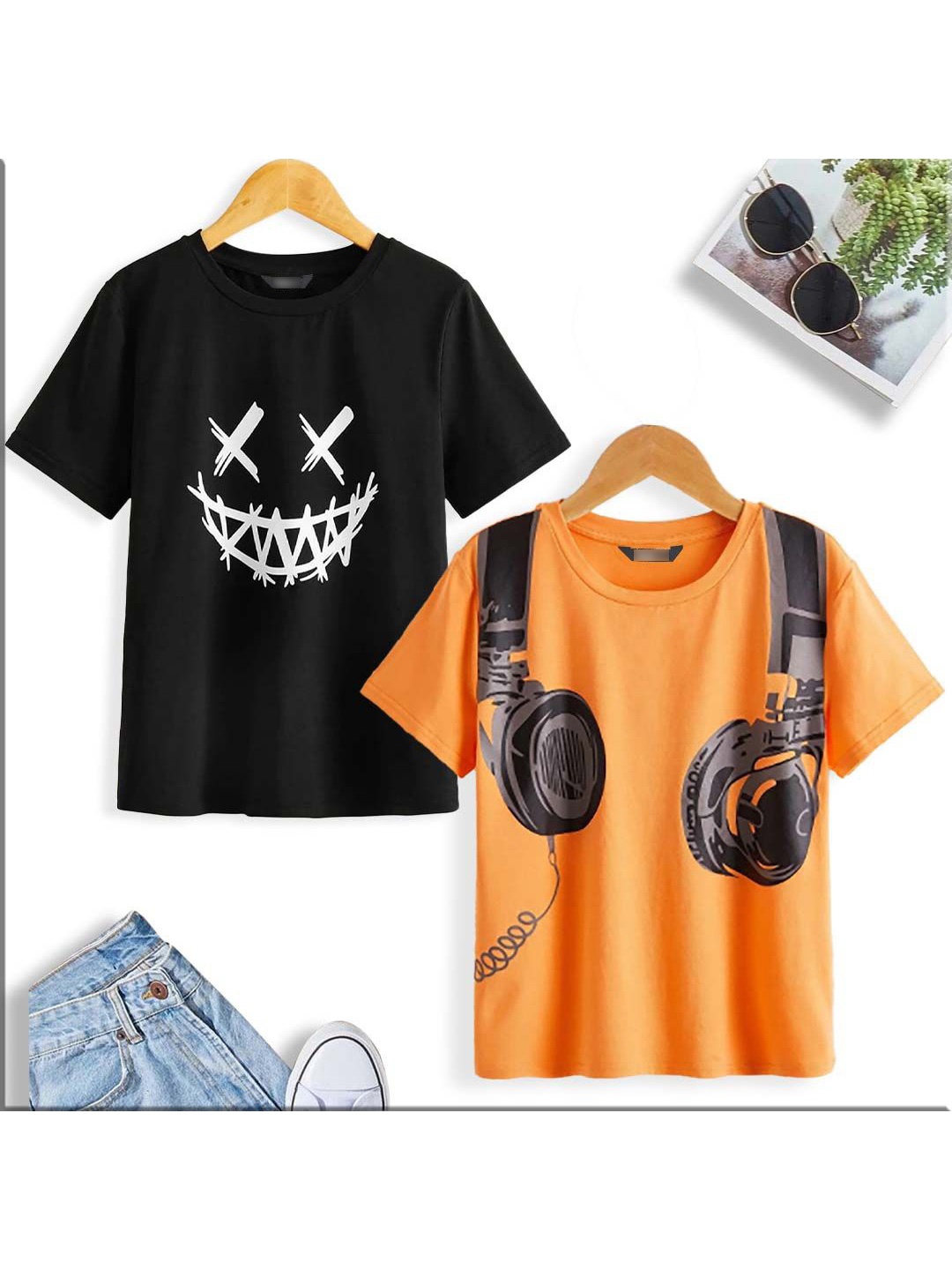

Dagcros Boys Pack Of 2 Graphic Printed Pure Cotton T-shirt, Black