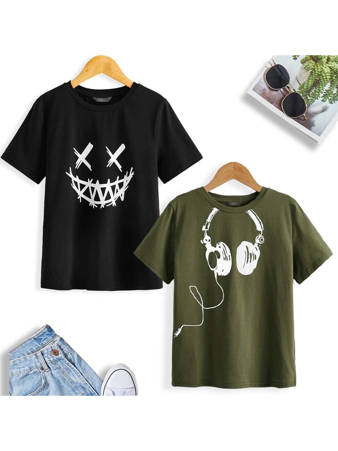

Dagcros Boys Pack Of 2 Graphic Printed Pure Cotton T-shirt, Black