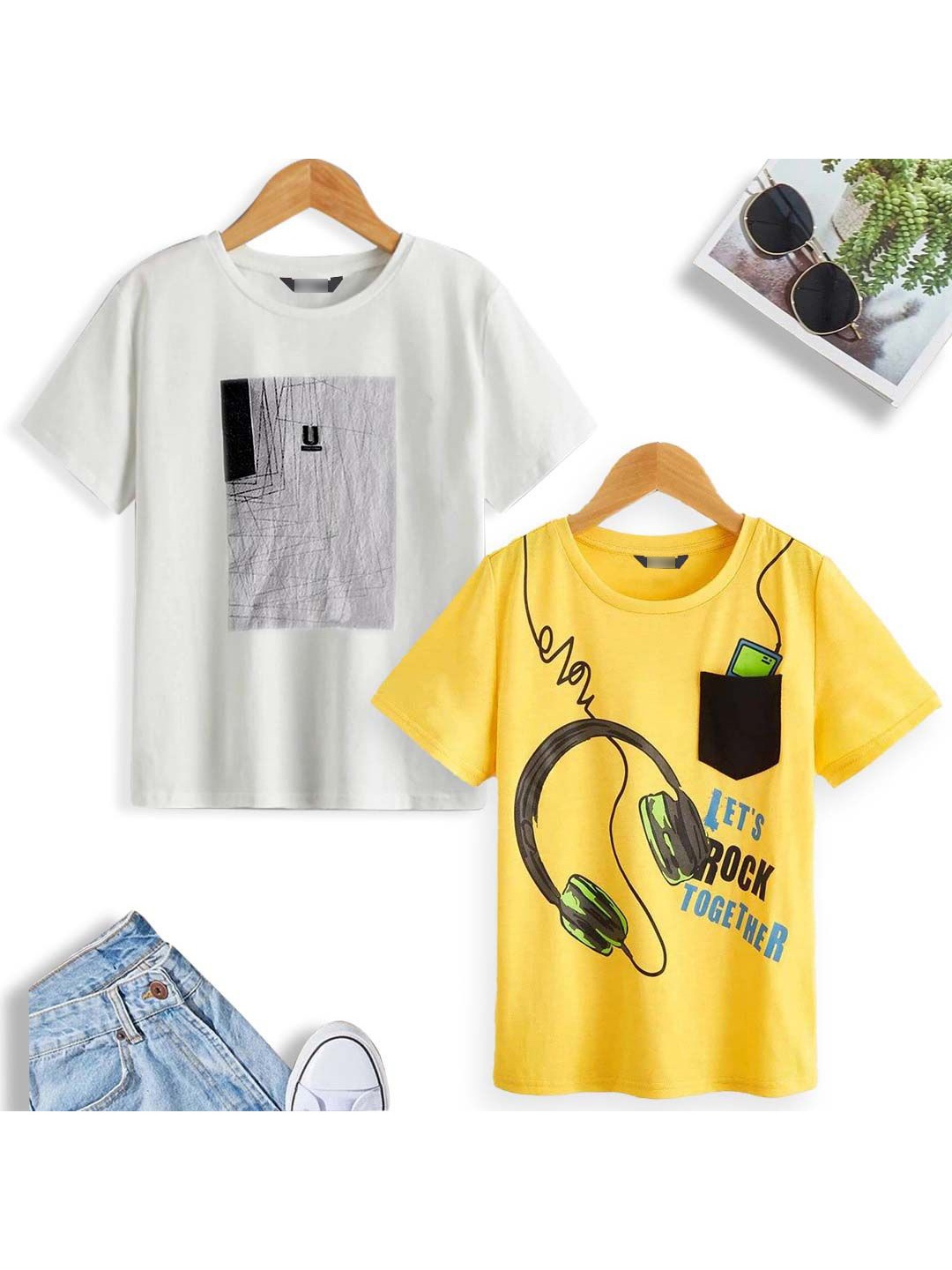 

Dagcros Boys Pack Of 2 Graphic Printed Pure Cotton T-shirt, White