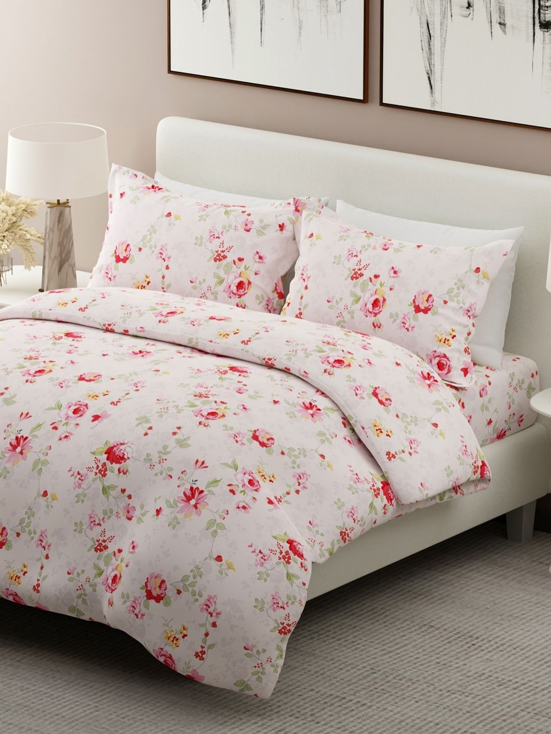 

Boutique Living India 100% Cotton 300 TC Floral Rose Scented King Bedsheet Set, Pink