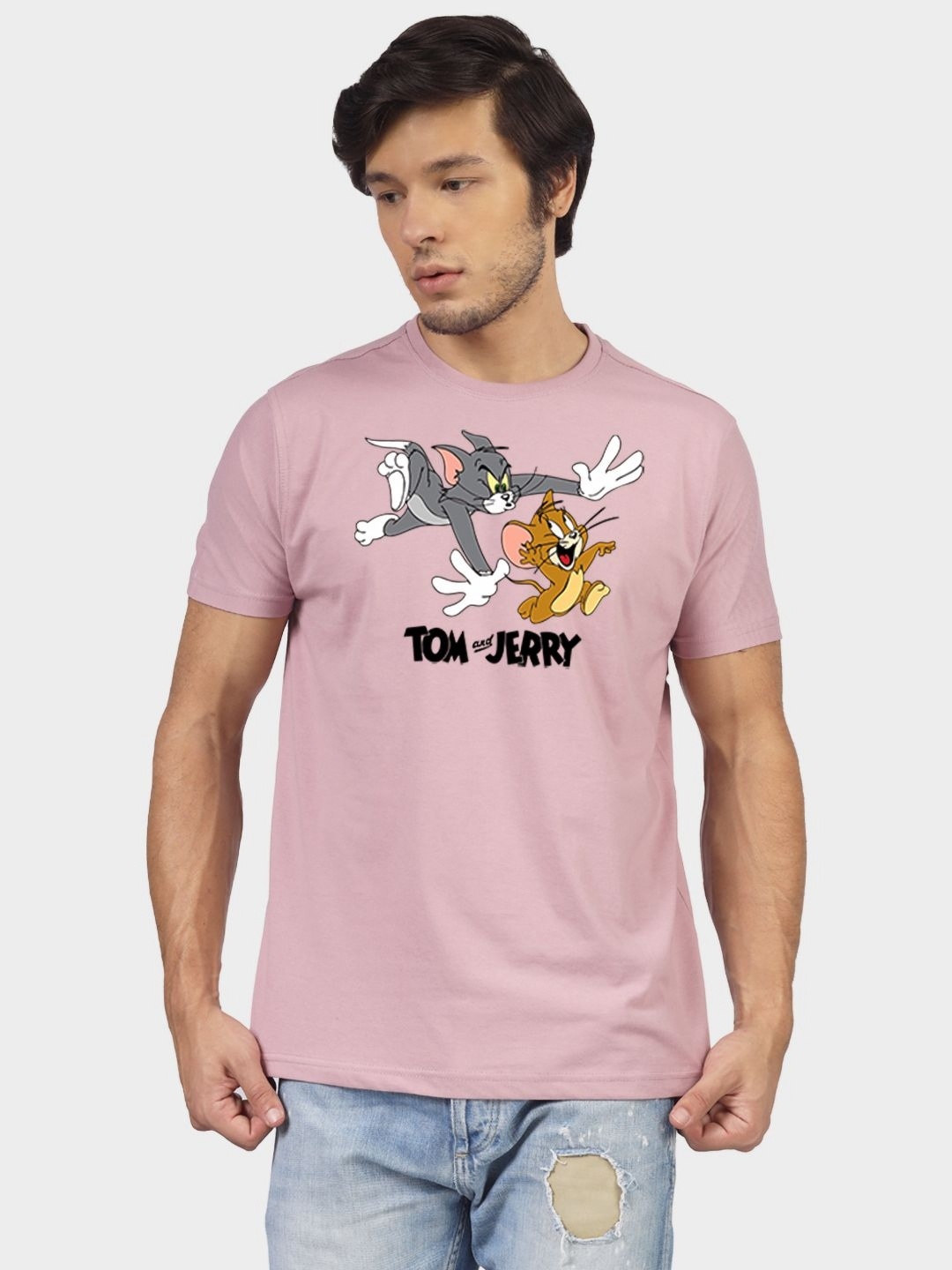 

Greylongg Men Tom & Jerry Graphic Printed Round Neck Cotton T-shirt, Pink