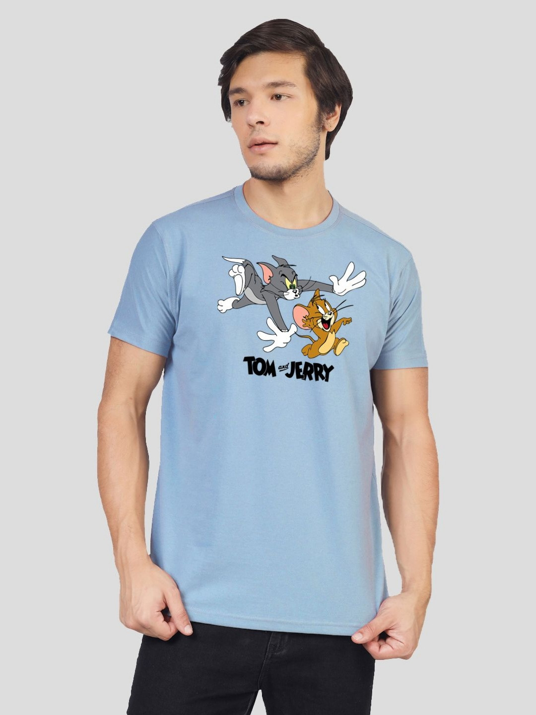 

Greylongg Men Tom & Jerry Graphic Printed Round Neck Cotton T-shirt, Blue