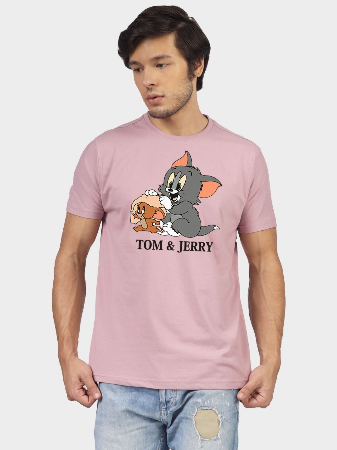 

Greylongg Men Tom & Jerry Graphic Printed Round Neck Cotton T-shirt, Pink