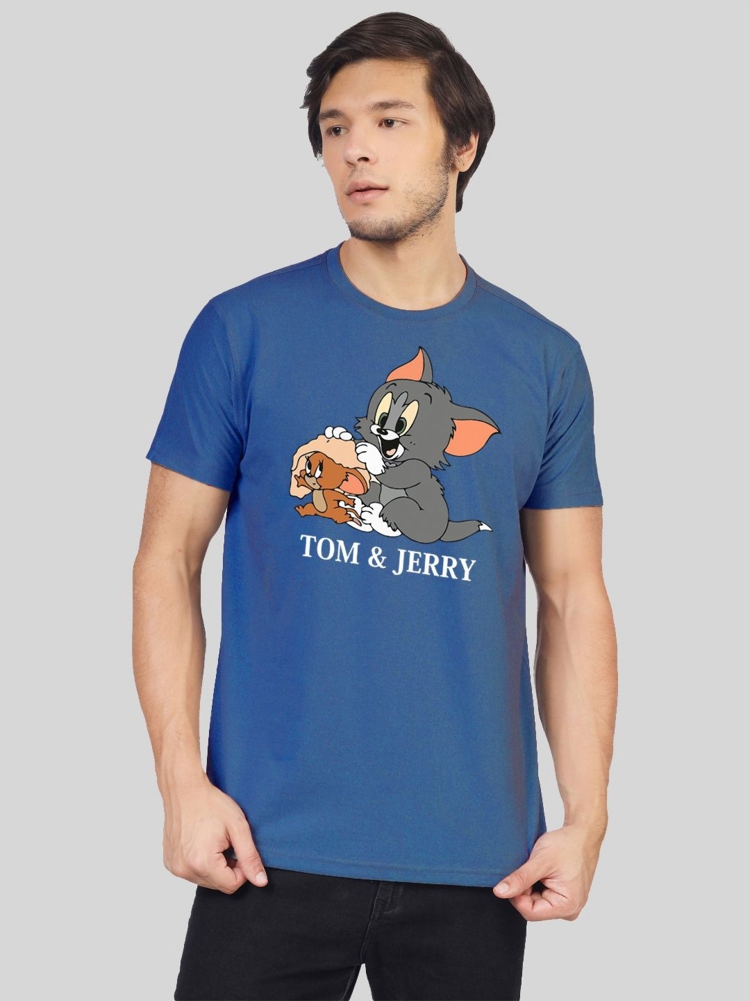 

Greylongg Men Tom & Jerry Graphic Printed Round Neck Cotton T-shirt, Blue