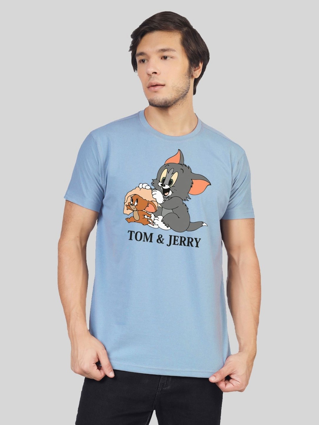 

Greylongg Men Tom & Jerry Graphic Printed Round Neck Cotton T-shirt, Blue