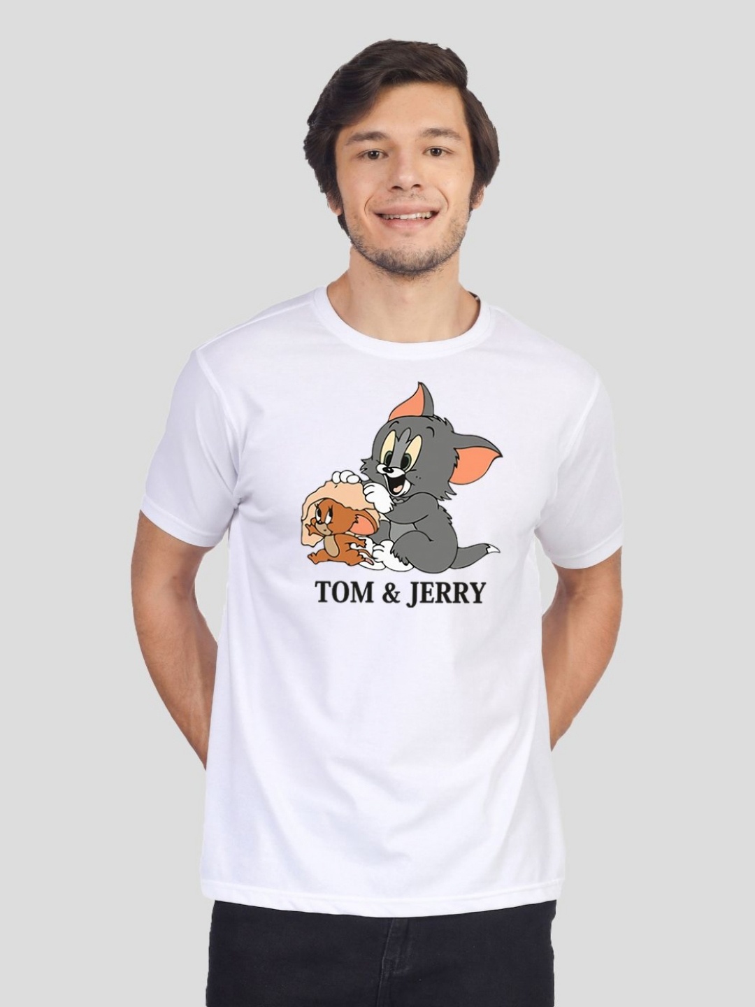 

Greylongg Men Tom & Jerry Graphic Printed Round Neck Cotton T-shirt, White