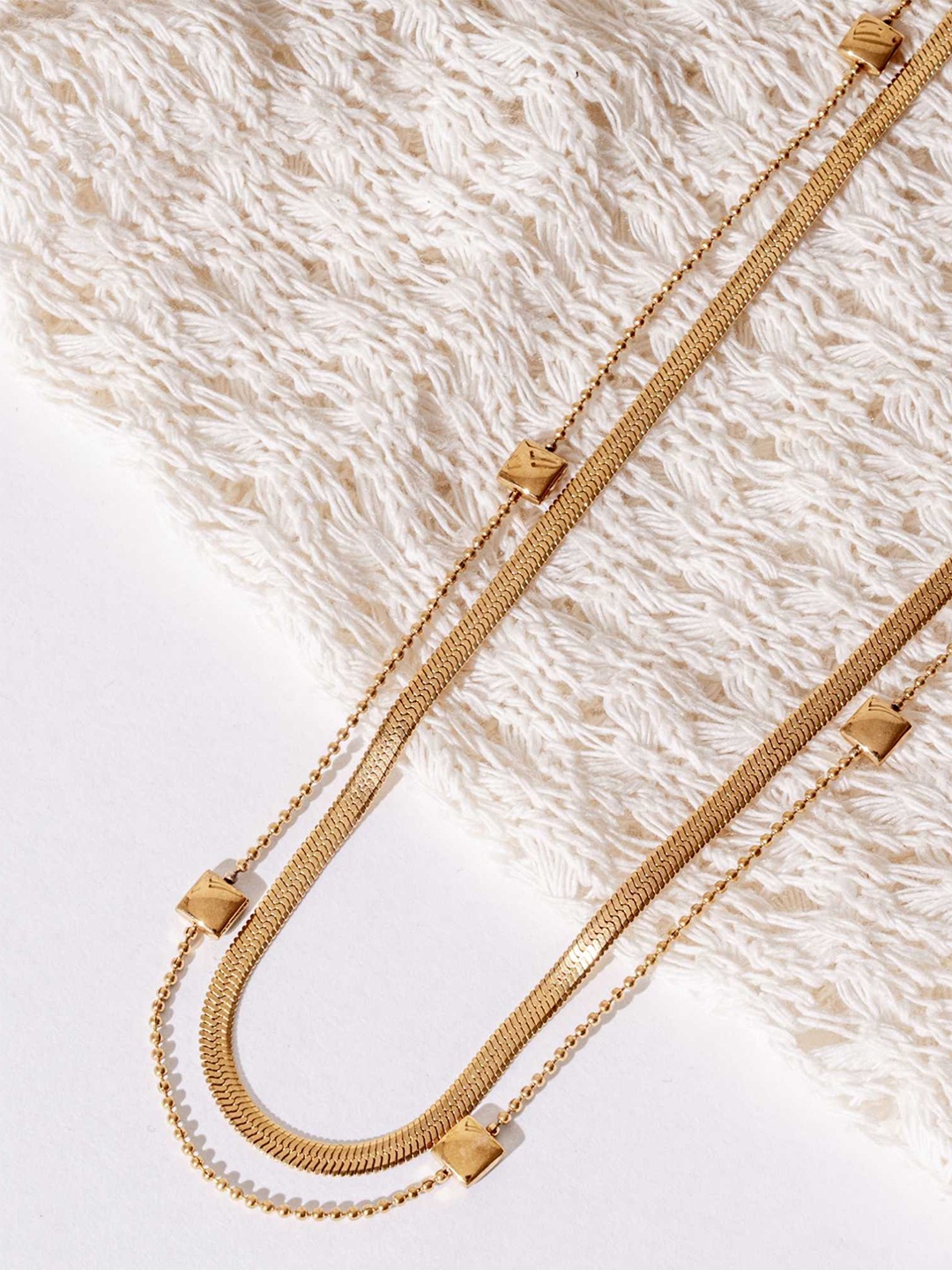 

ZAISHA 18K Gold Plated Stainless Steel Layered Herringbone Chain
