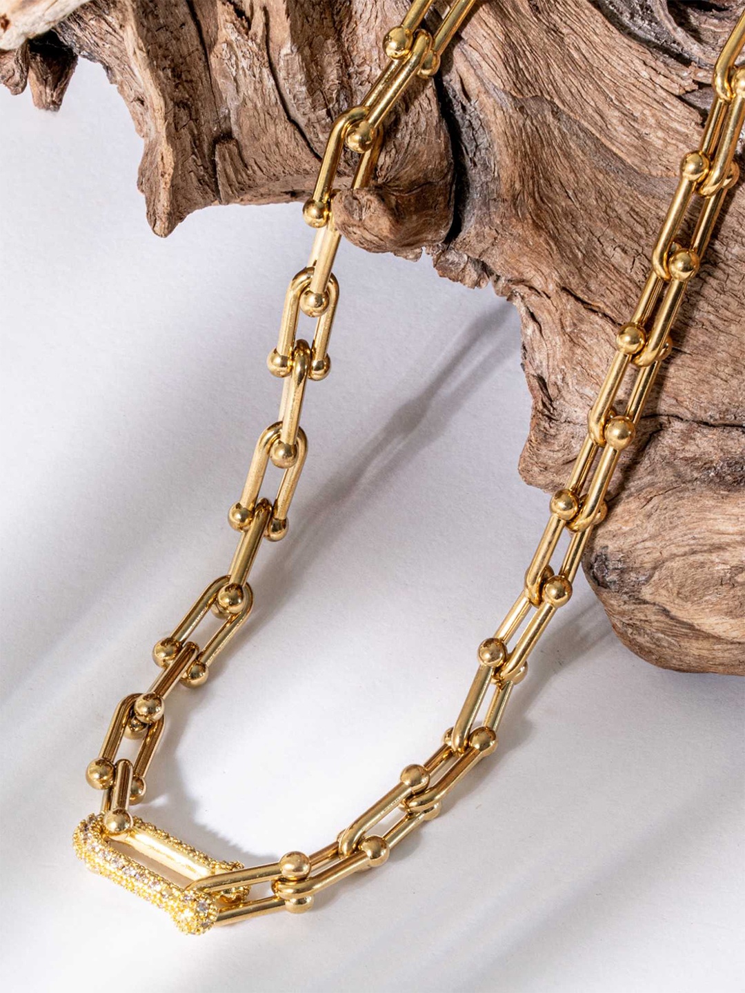 

ZAISHA 18K Gold Plated Stainless Steel CZ Studded Statement Chain