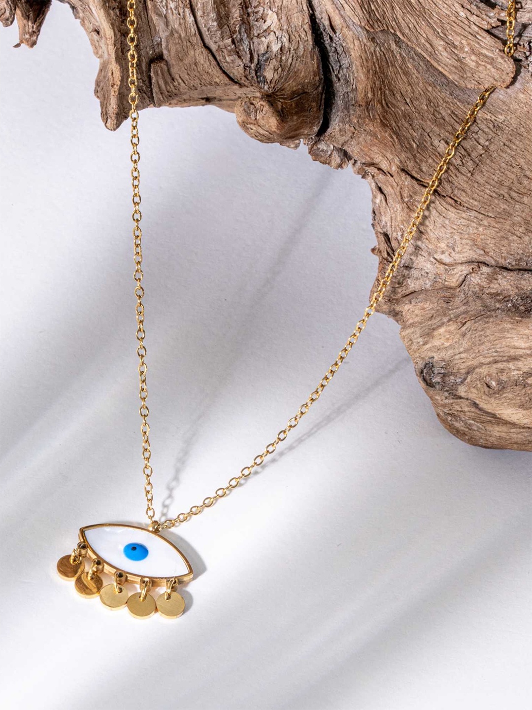 

ZAISHA 18K Gold Plated Stainless Steel Evil Eye Herringbone Multilayer Chain