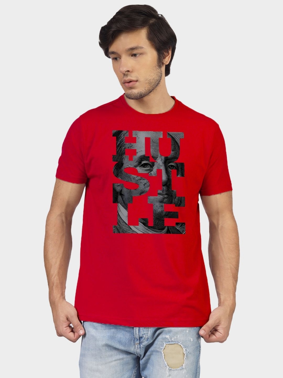 

Greylongg Men Typography Printed Round Neck Cotton T-shirt, Red