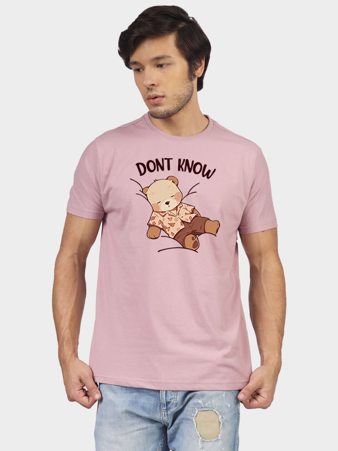 

Greylongg Men Graphic Printed Round Neck Cotton T-shirt, Pink
