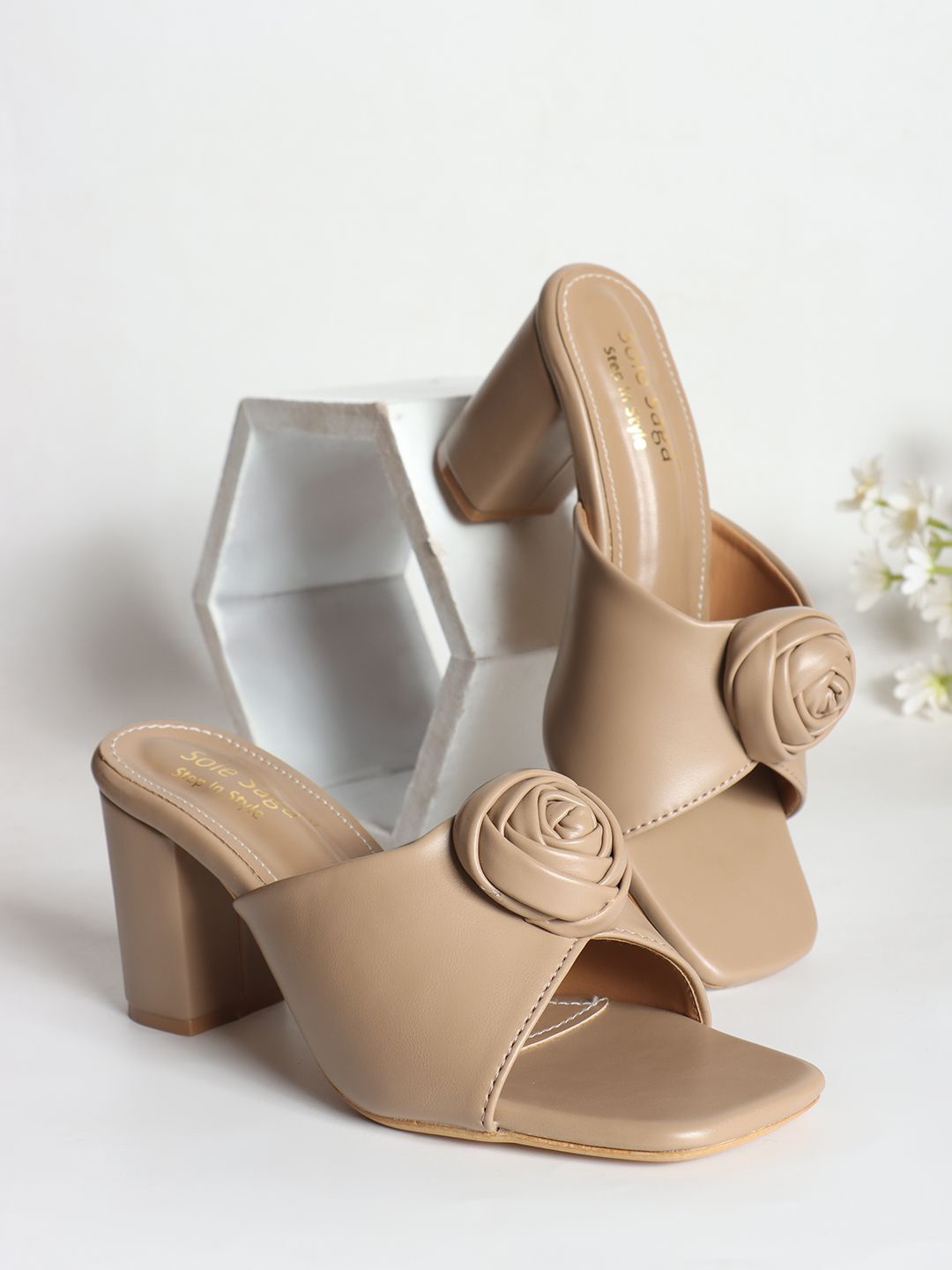 

Sole Saga Flower Designs Block Heel Sandals, Camel brown