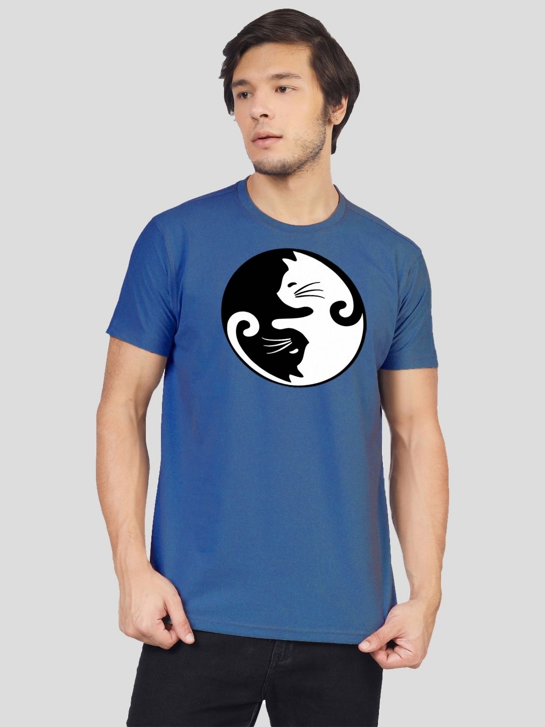 

Greylongg Men Graphic Printed Round Neck Cotton T-shirt, Navy blue