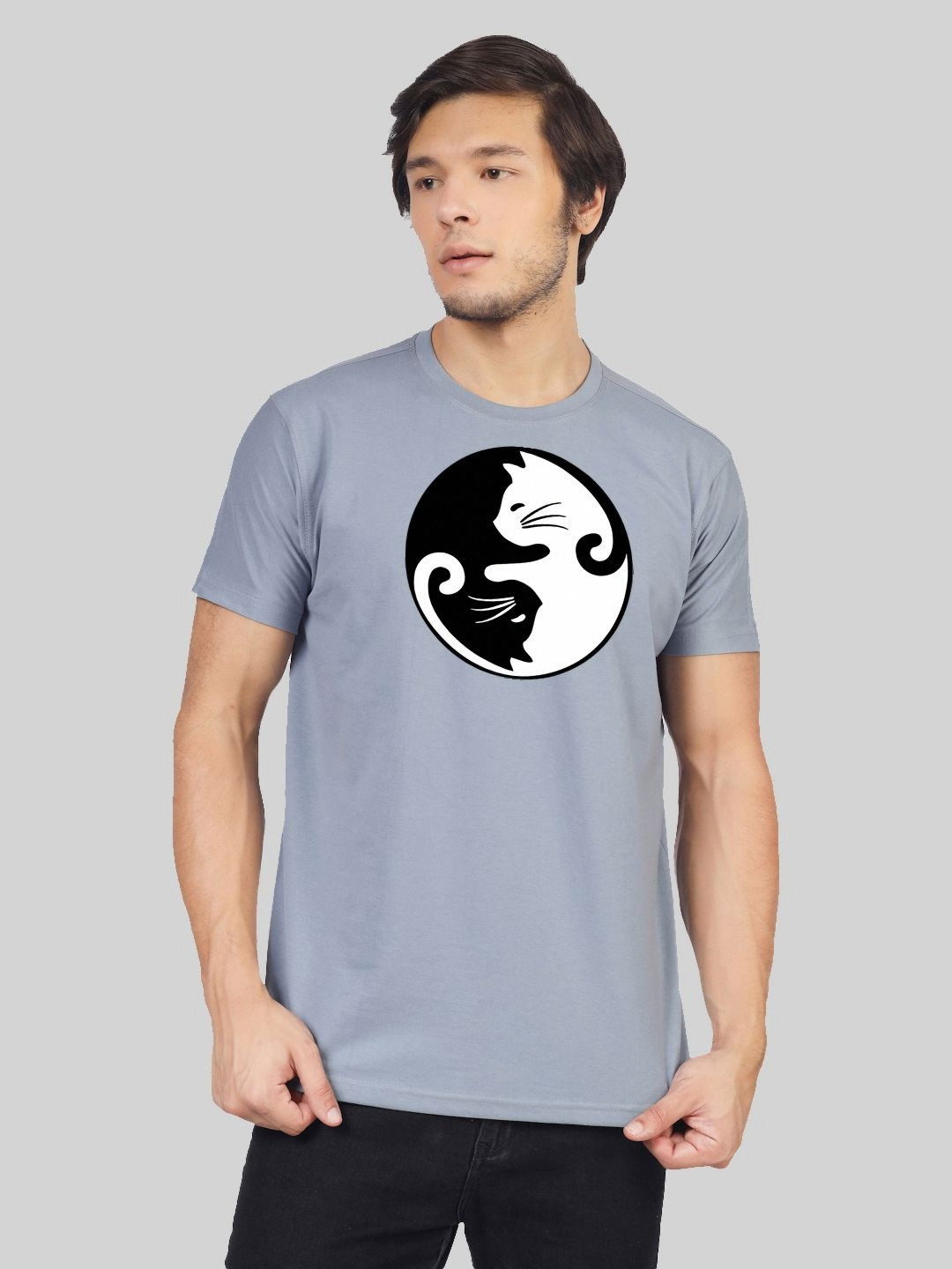 

Greylongg Men Graphic Printed Round Neck Cotton T-shirt, Grey