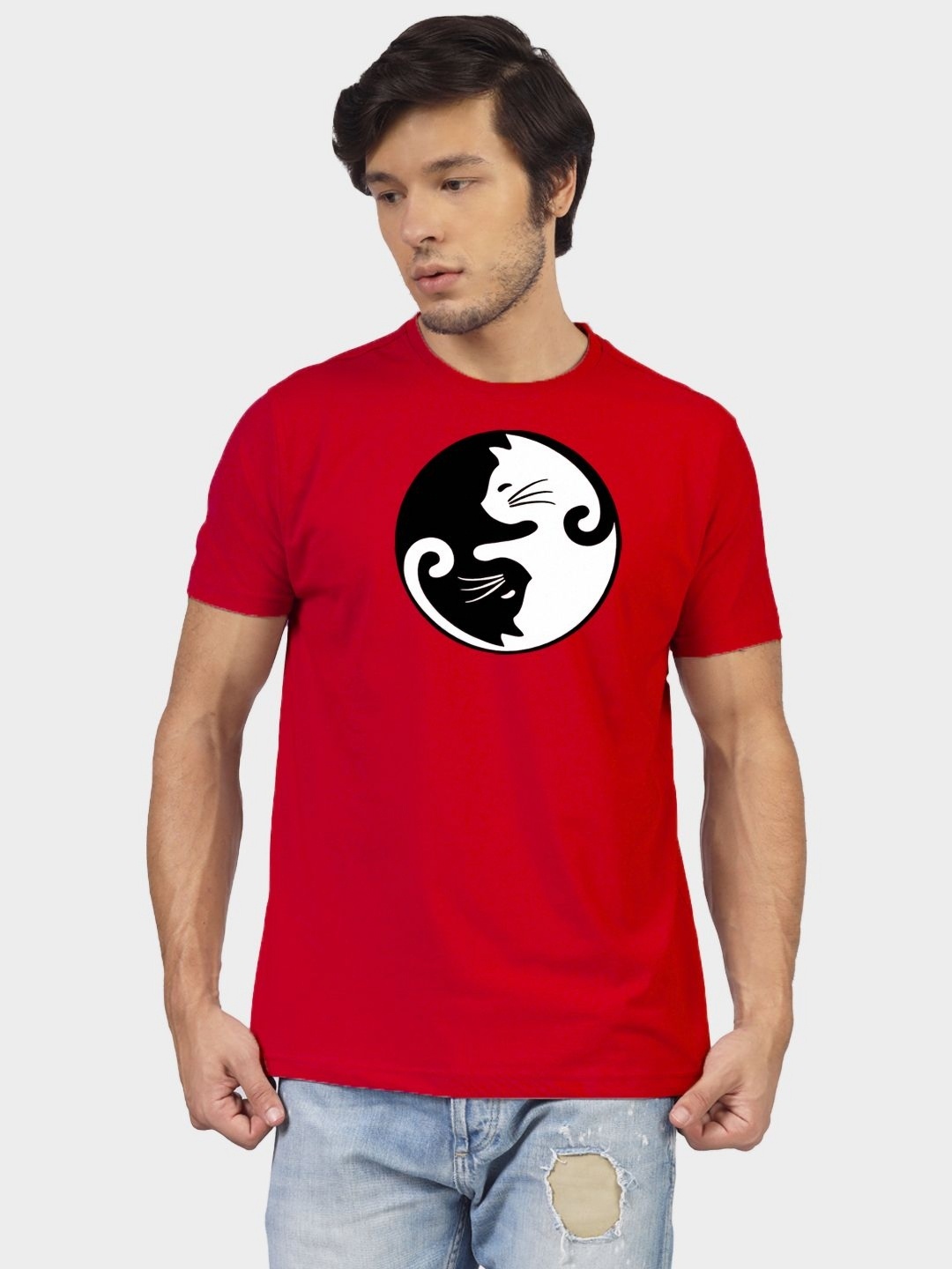 

Greylongg Men Graphic Printed Round Neck Cotton T-shirt, Red