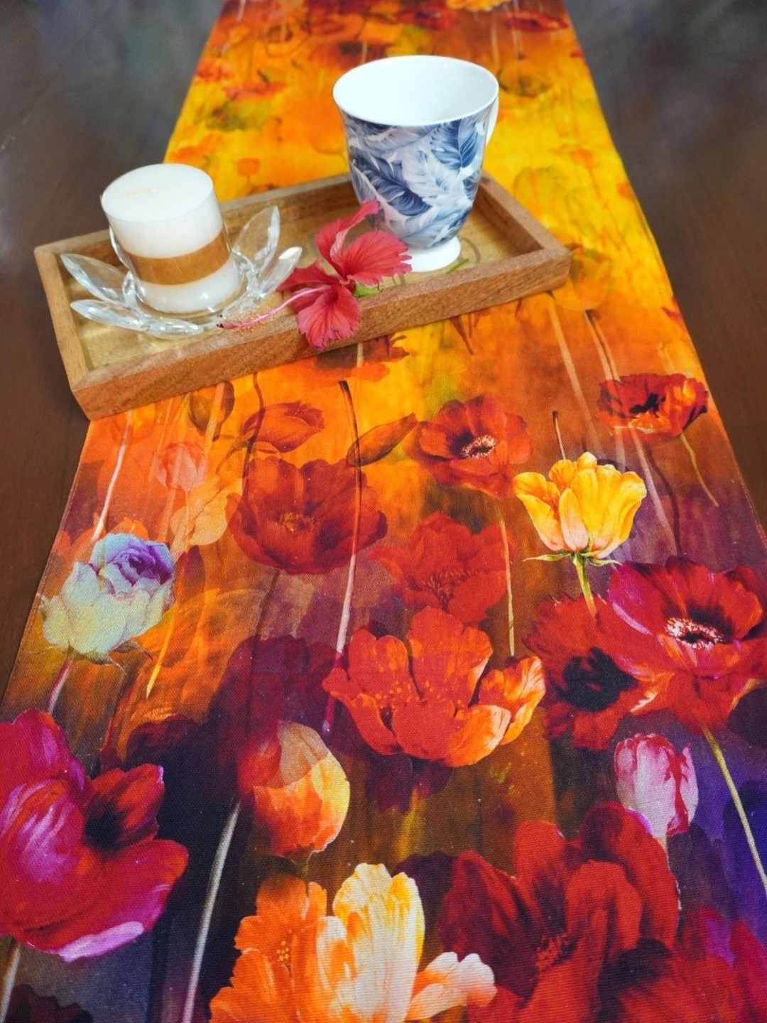 

TARA- Sparkling Homes 4/6 Seater Abstract Digitally Printed Reversible Dining Table Runner, Orange