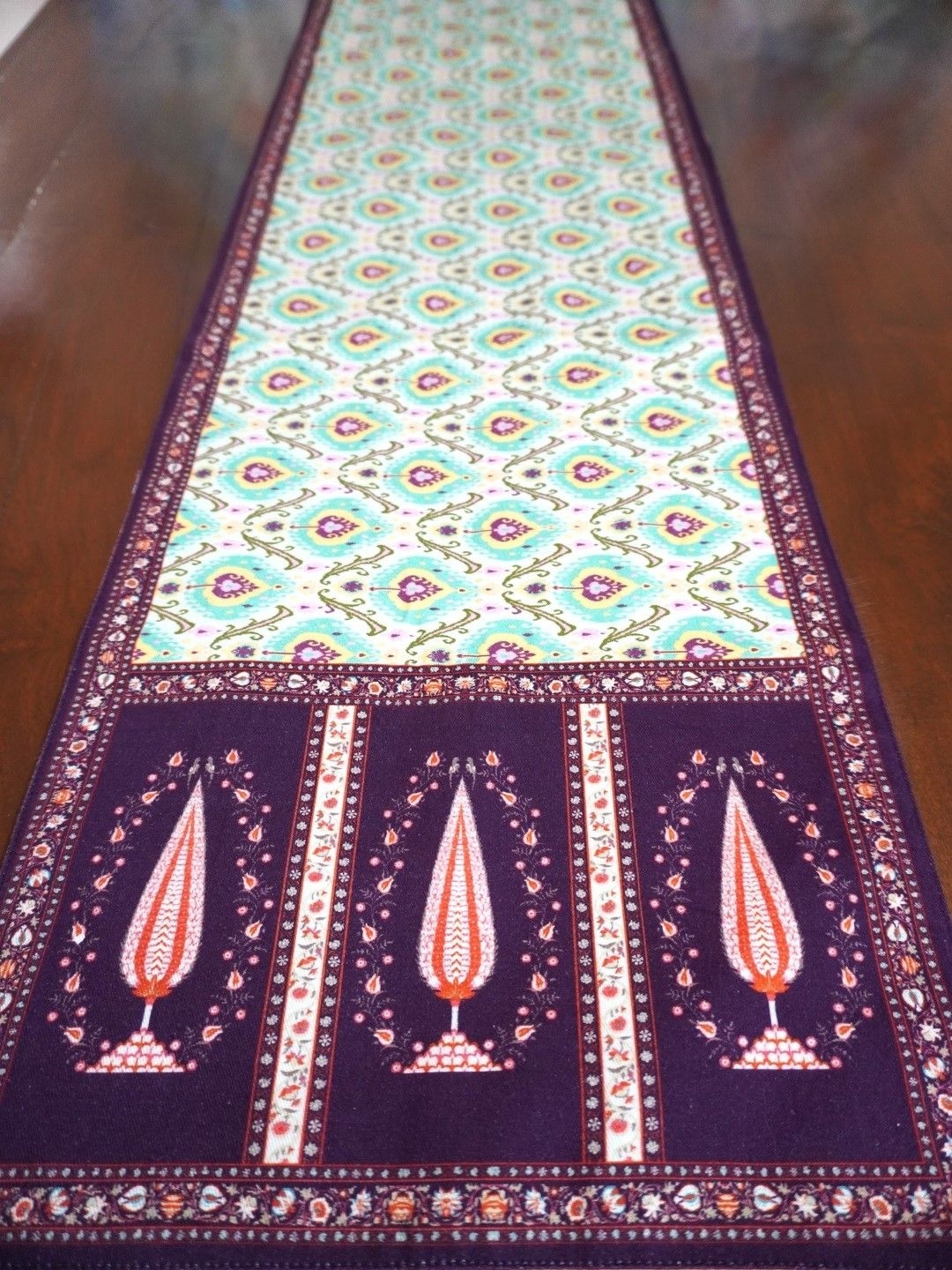 

TARA- Sparkling Homes 4/6 Seater Ikat Lime Printed Reversible Dining Table Runner, Red