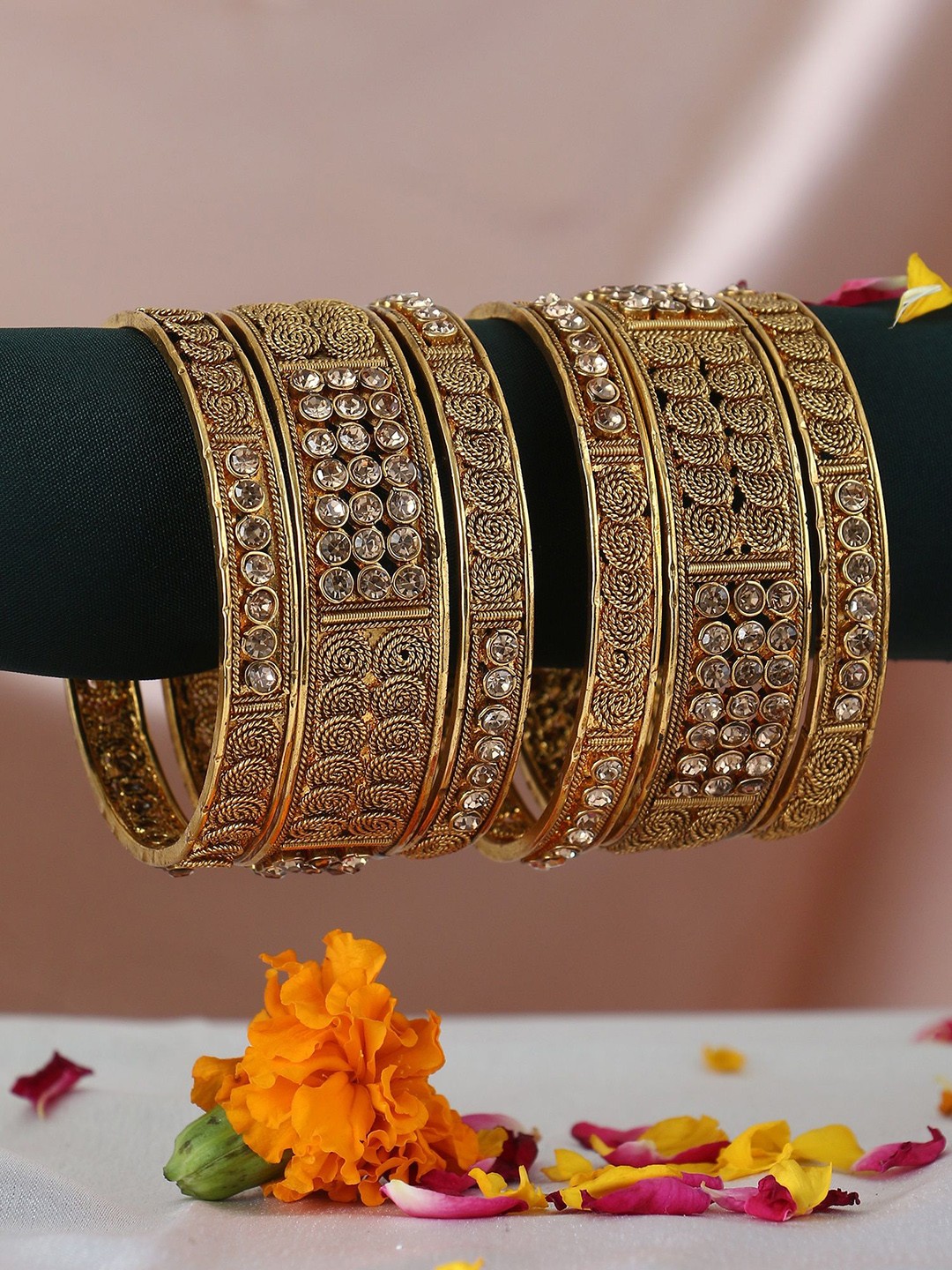 

Adwitiya Collection Set Of 6 Gold Plated Stone Studded Bangles